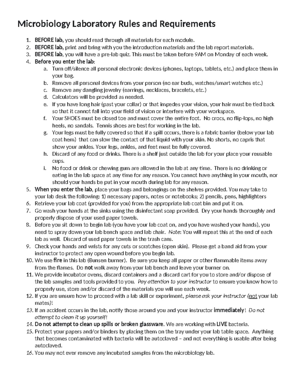 Microbiology Lab Orientation & Safety Guidelines (Fall 2024 - TWU MICRO ...