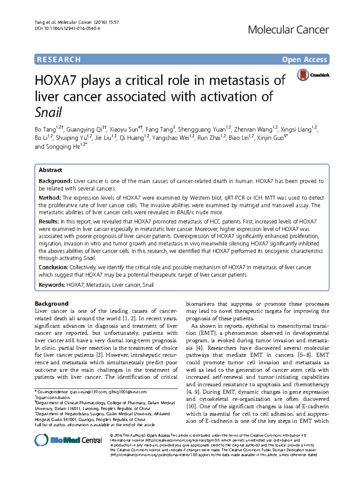 HOXA7's Critical Role in Liver Cancer Metastasis: Mechanisms ...