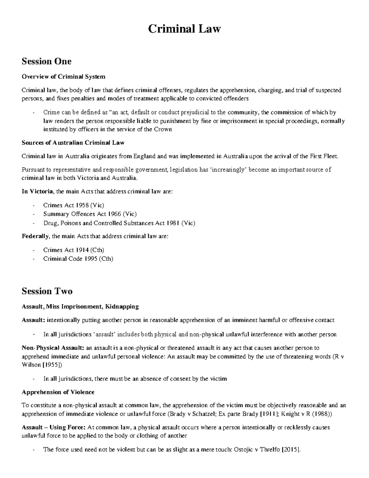 Criminal Law Lecture Notes - CRIM101: Overview and Key Offenses - Studocu