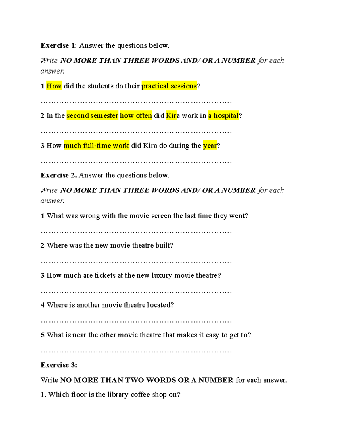 Listening - Short Answer Questions (Exercise 1-3) - Studocu