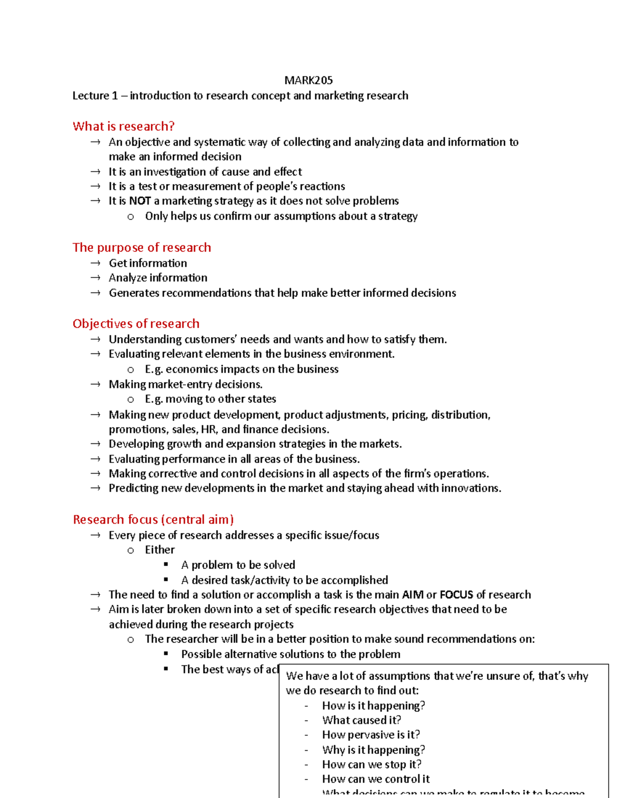 Lecture 1: Introduction to Research Concepts & Marketing Research - Studocu
