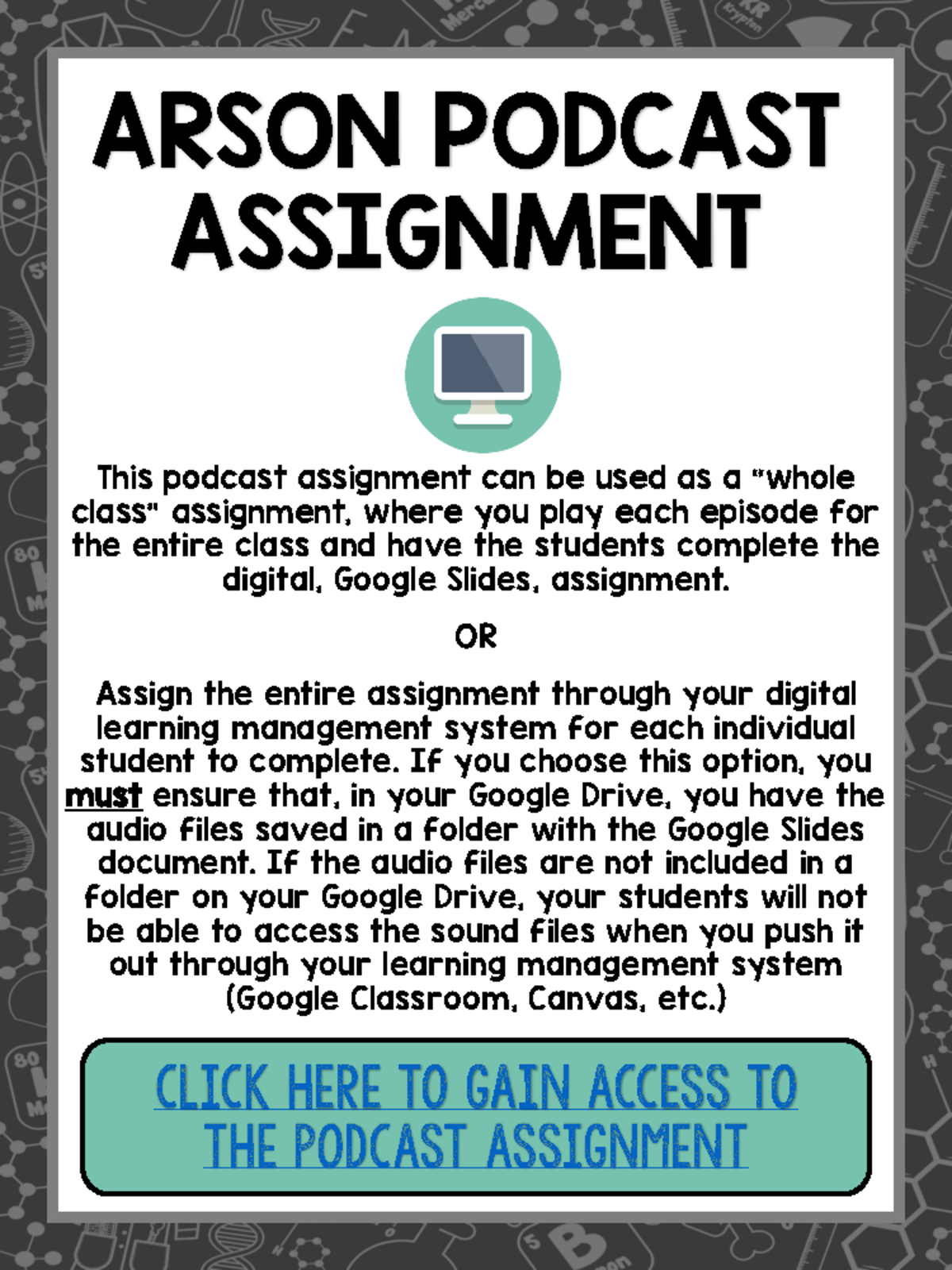 Arson Podcast Assignment for Class: Access & Submission Guidelines ...