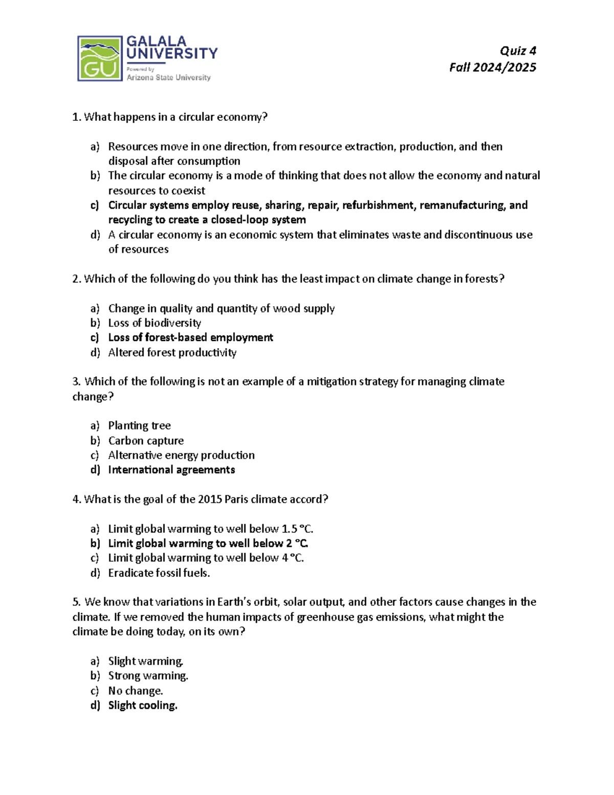 GEO217 Final Exam: Climate Change & Sustainability Spring 2024 - Studocu