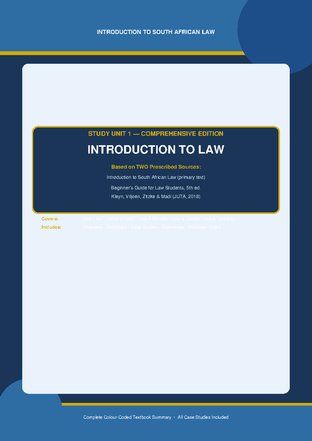 Introduction to South African Law: Study Unit 1 Comprehensive Overview ...