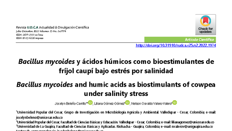 Bacillus mycoides y ácidos húmicos como bioestimulantes en fríjol caupí ...