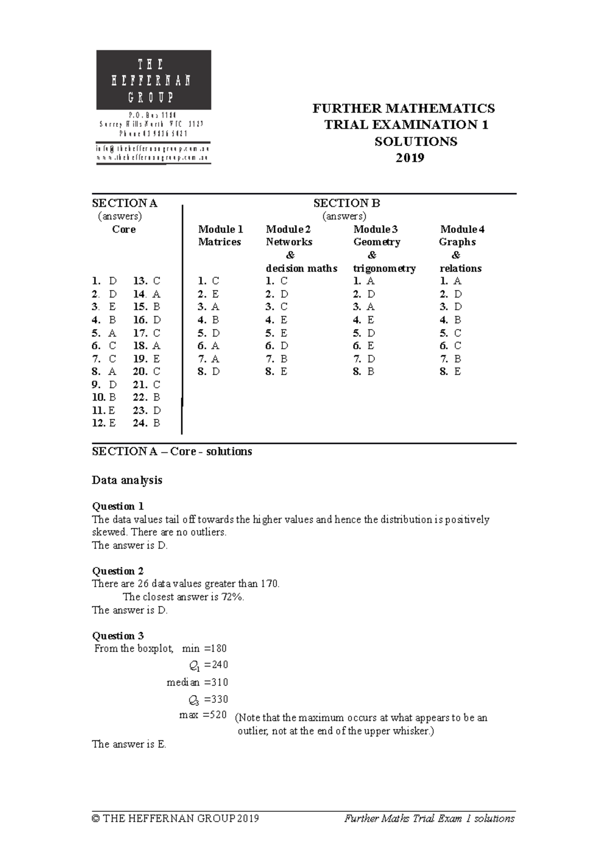 2019 Further Maths Exam 1 Solutions: Comprehensive Guide - Studocu