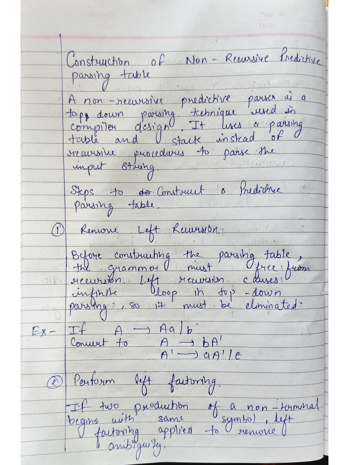 Ans26 - Construction of Non-Recursive Predictive Parsing Table - Studocu