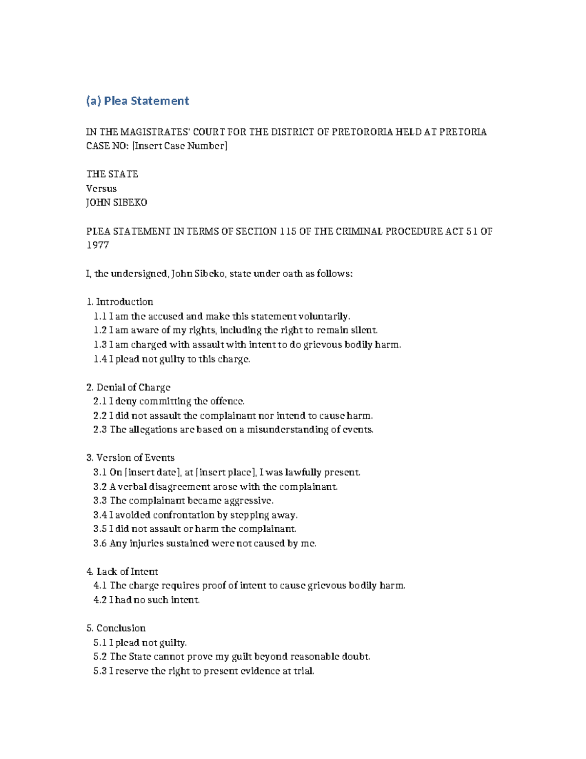 Plea Statement & Bail Application Guidance - Case No: The State vs ...
