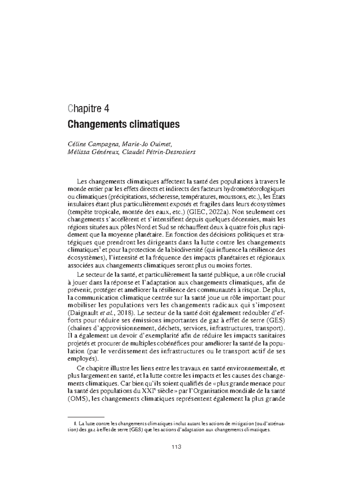 Chapitre 4 : Changements Climatiques et Santé Publique - Analyse et ...