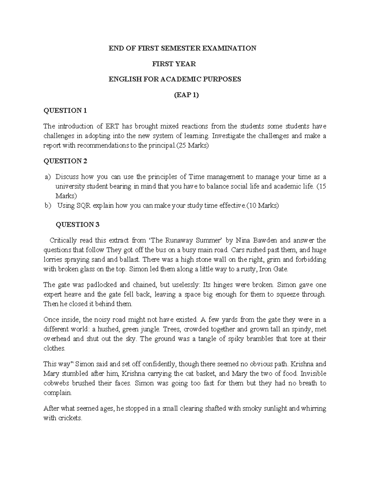 2021 EAP 1 Final Exam: Challenges in ERT & Time Management Strategies ...