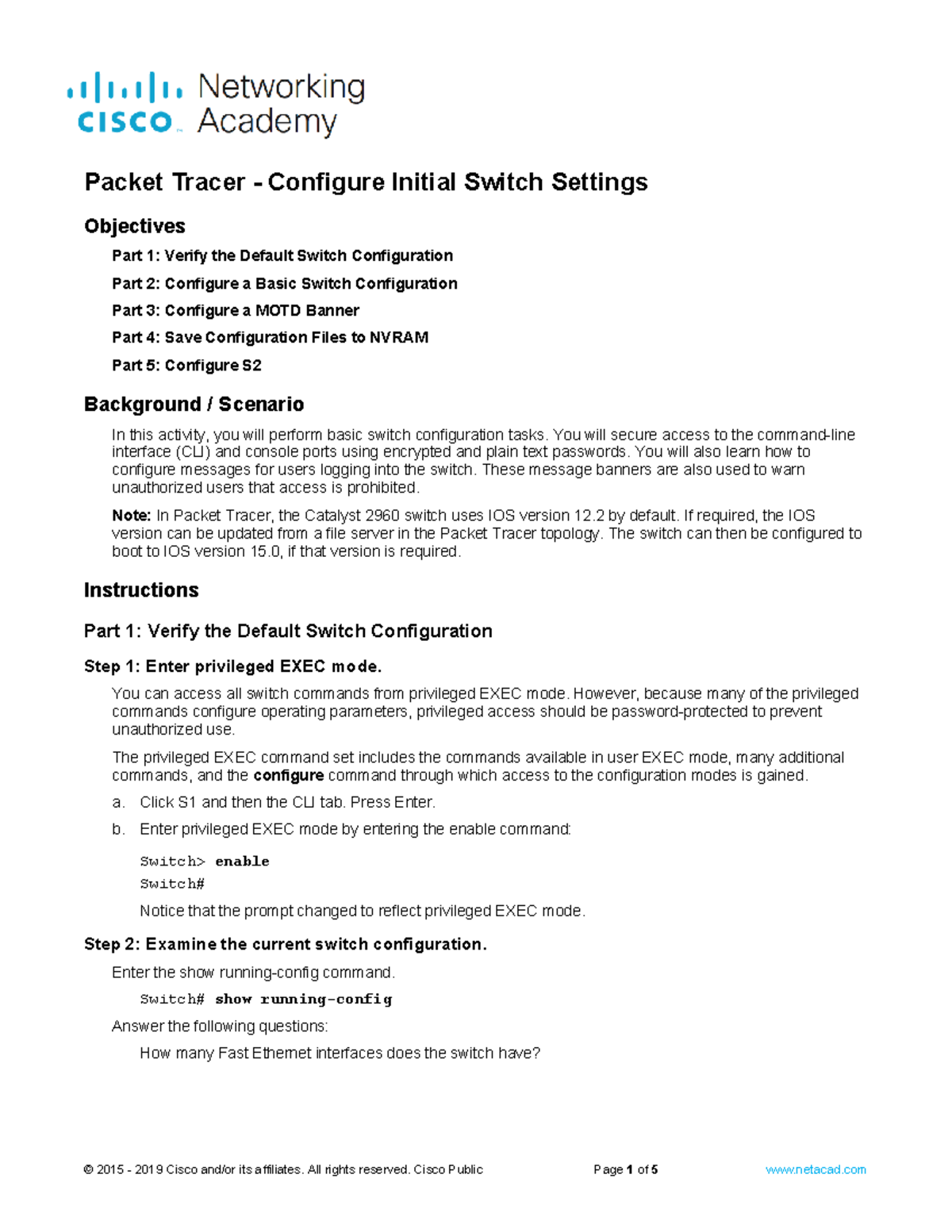 2.5.5 Configuring Basic Switch Settings in Packet Tracer Guide - Studocu
