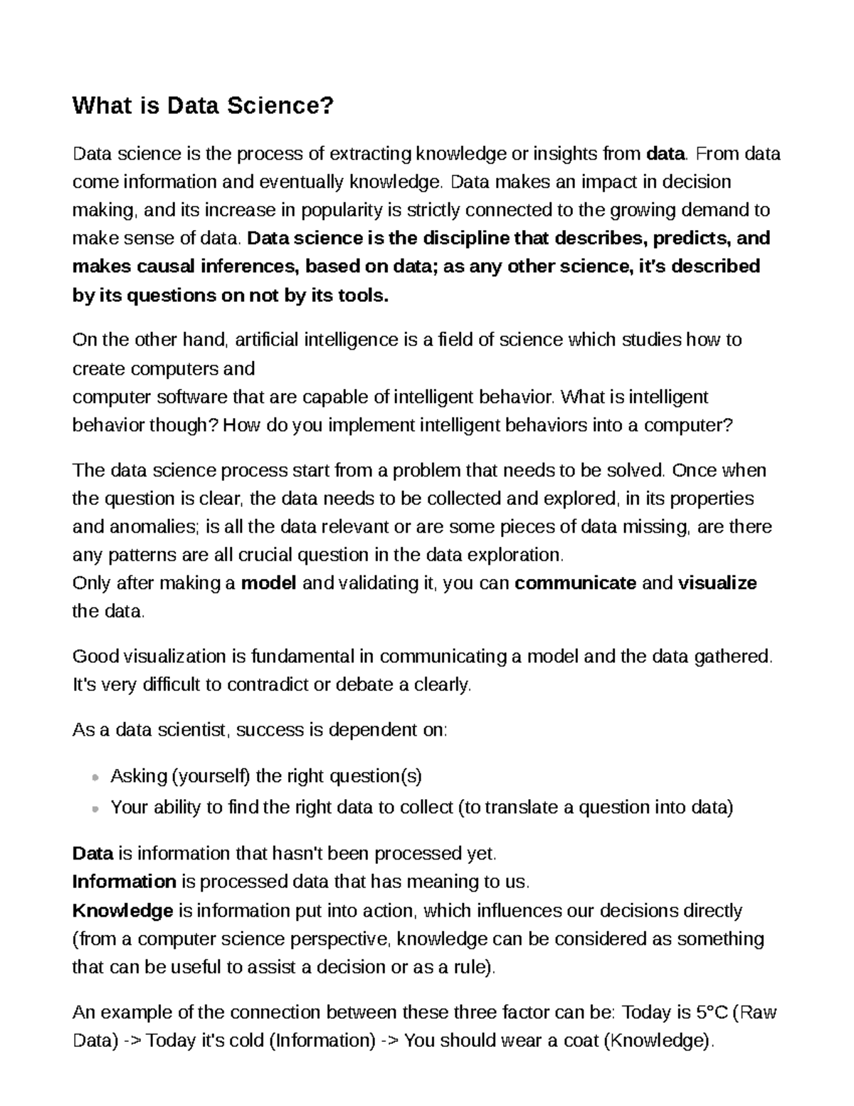 Data Science & AI Intro - Notes for Course CS101 - Studeersnel
