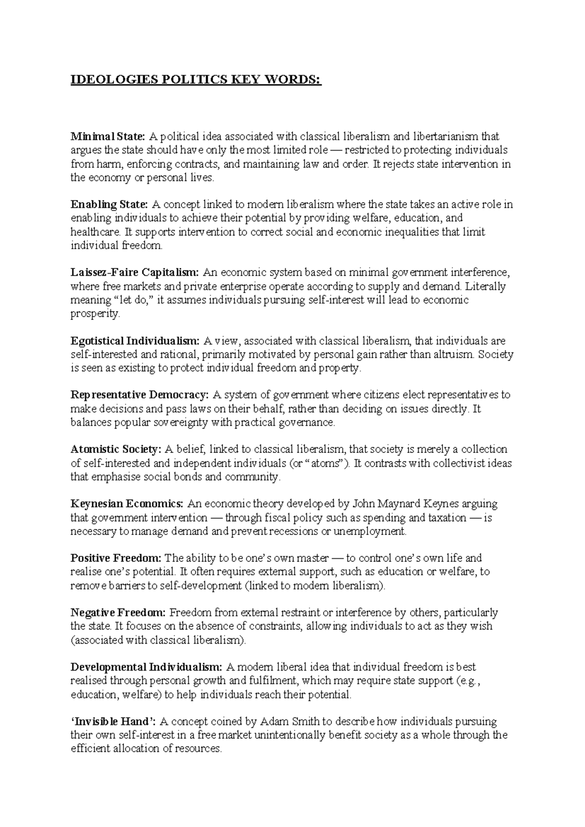 POL 101: Key Terms in Political Ideologies and Theories - Studocu
