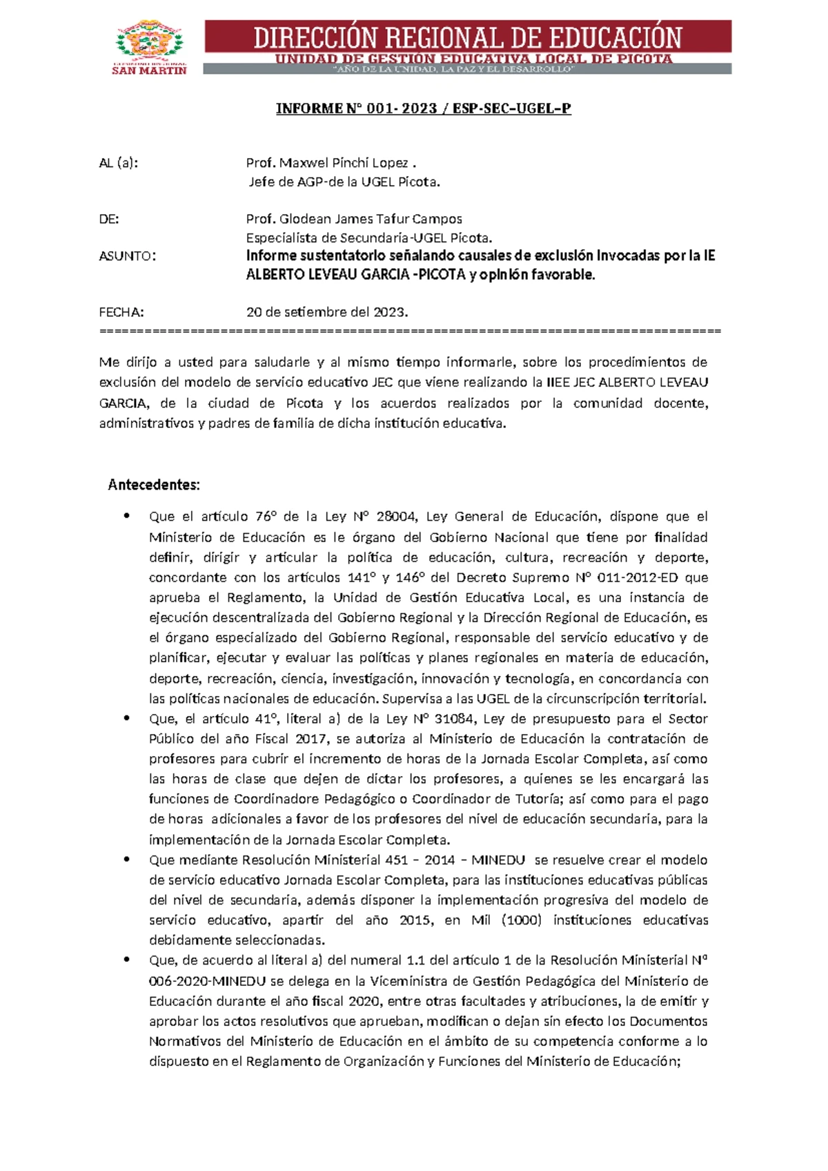 Informe sobre Cambio de Coordinador Pedagógico JEC-2025 - Studocu