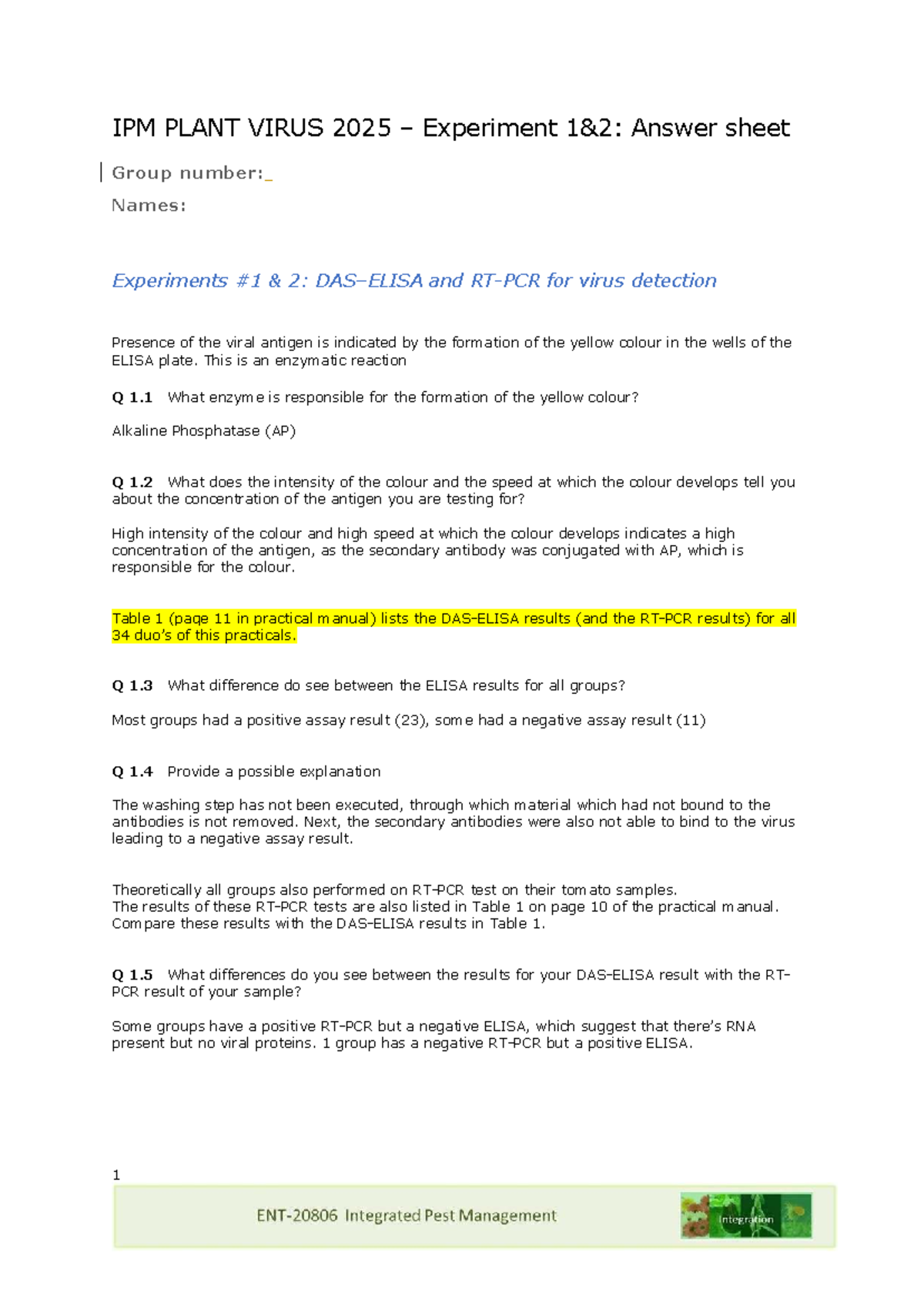 IPM PLANT VIR 2025 - Experiment & Assignment Answer Sheet V2 - Studeersnel