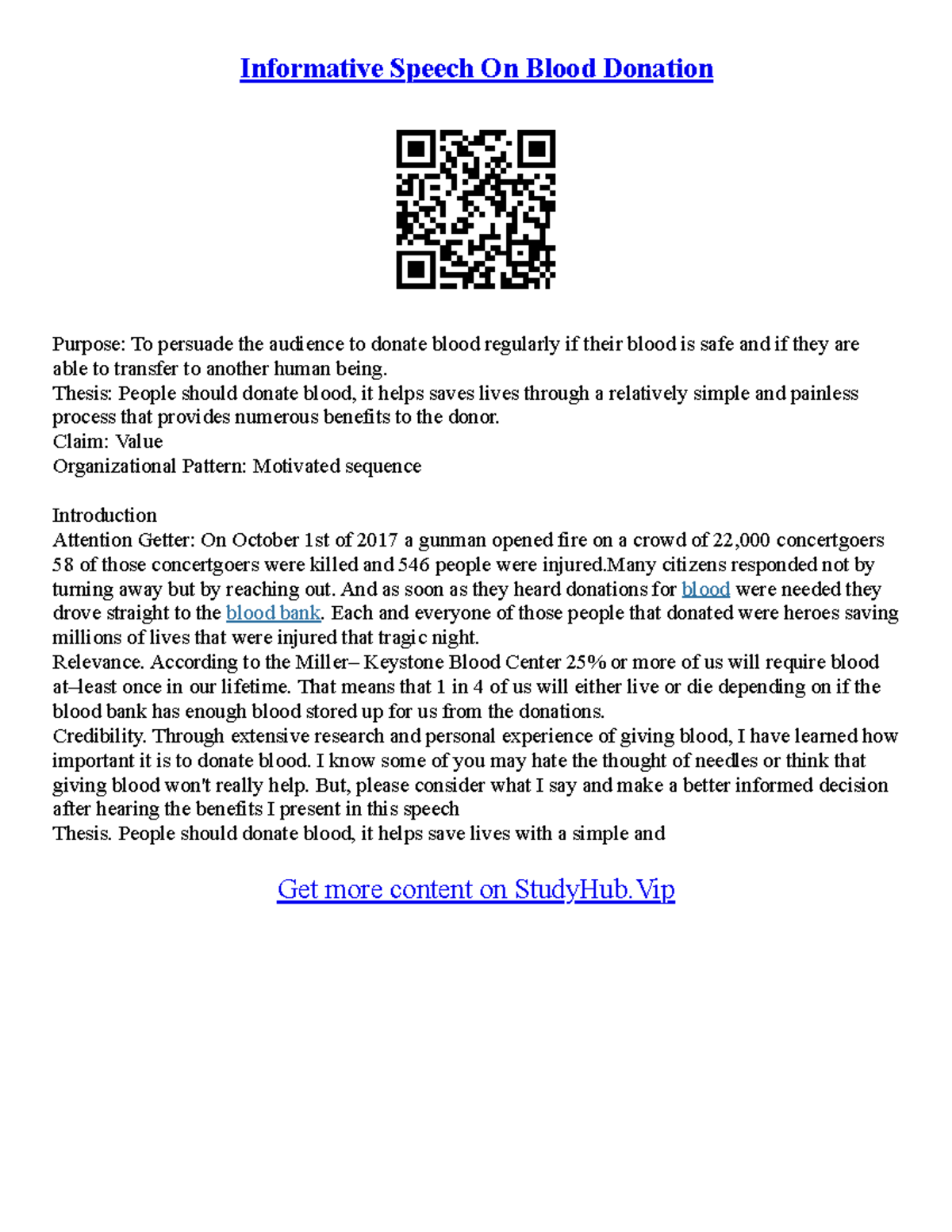 Importance of Blood Donation: COMM 1402 Essay Insights - Studocu