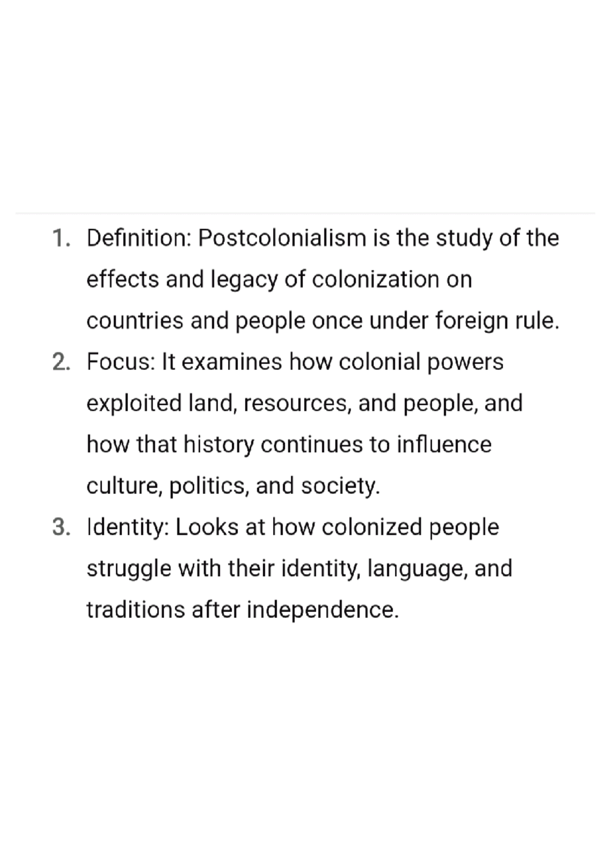 Postcolonialism: Effects, Identity, and Legacy Analysis - Studocu