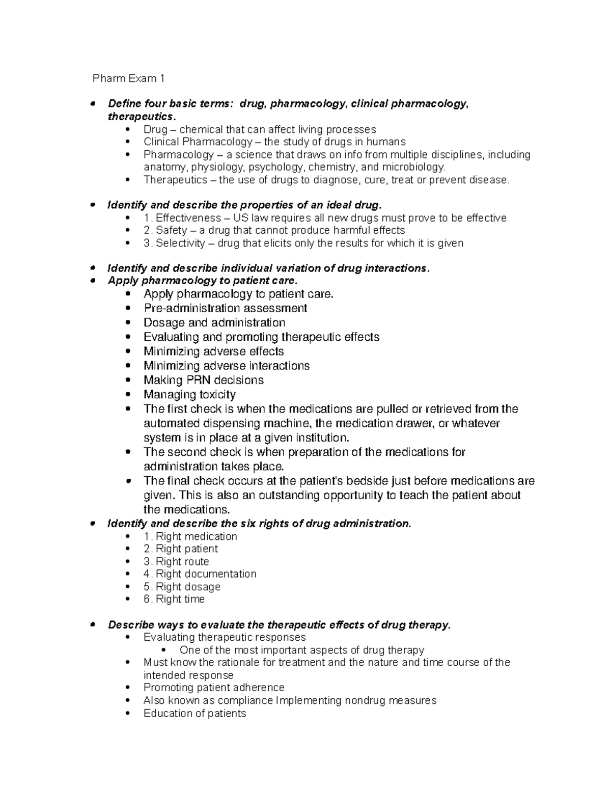 Pharm Exam 1 Study Guide: Key Concepts and Drug Administration ...