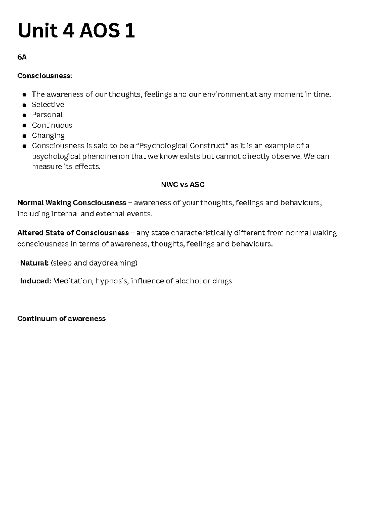 Unit 4 AOS 1 Sleep: Understanding Consciousness and Sleep Patterns ...