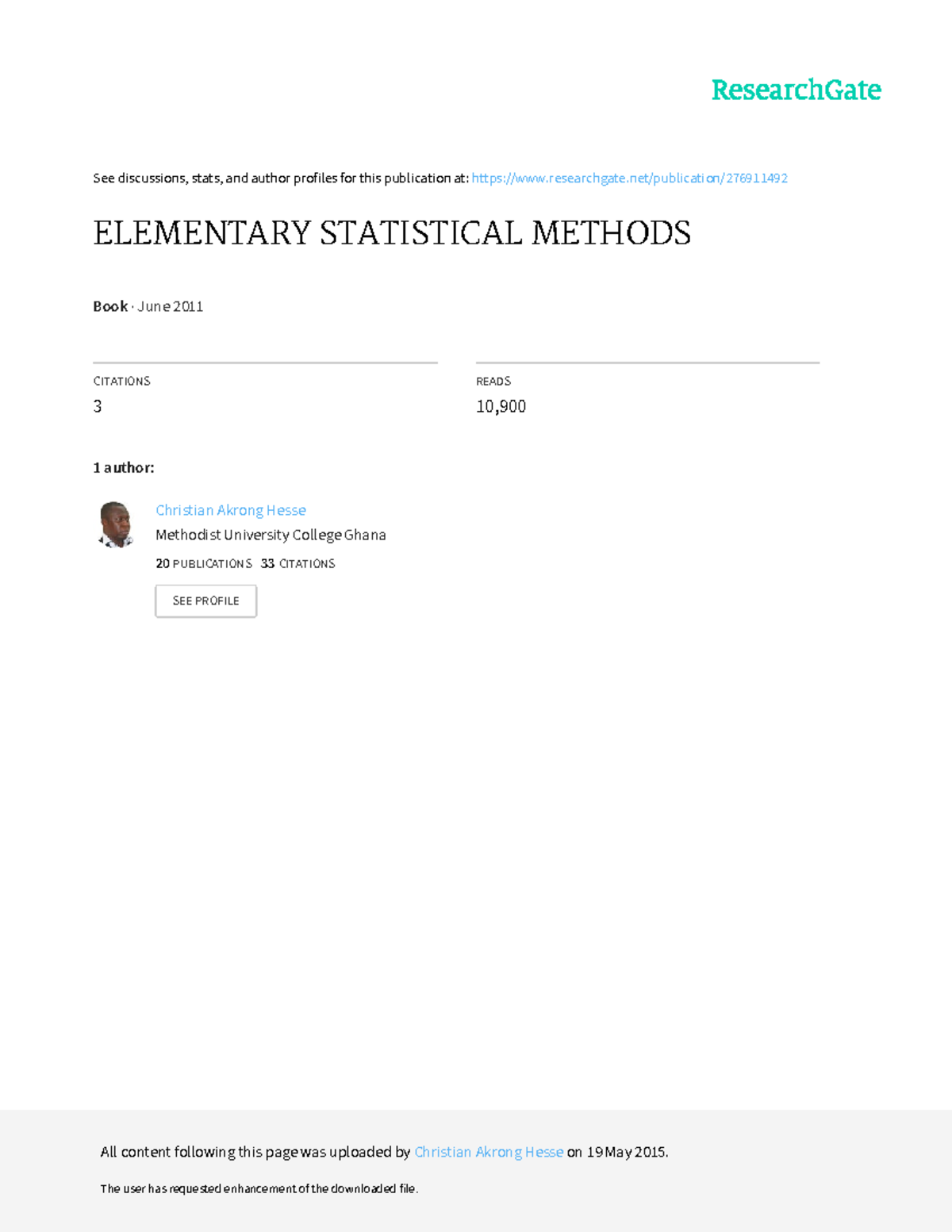 Elementary Statistical Methods (2011 Edition) - A Comprehensive Guide ...