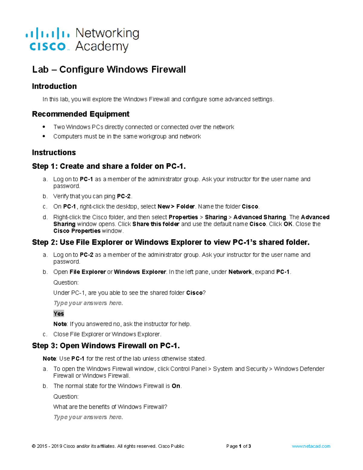 13.3.4.6 Lab - Configure Windows Firewall - Lab – Configure Windows ...