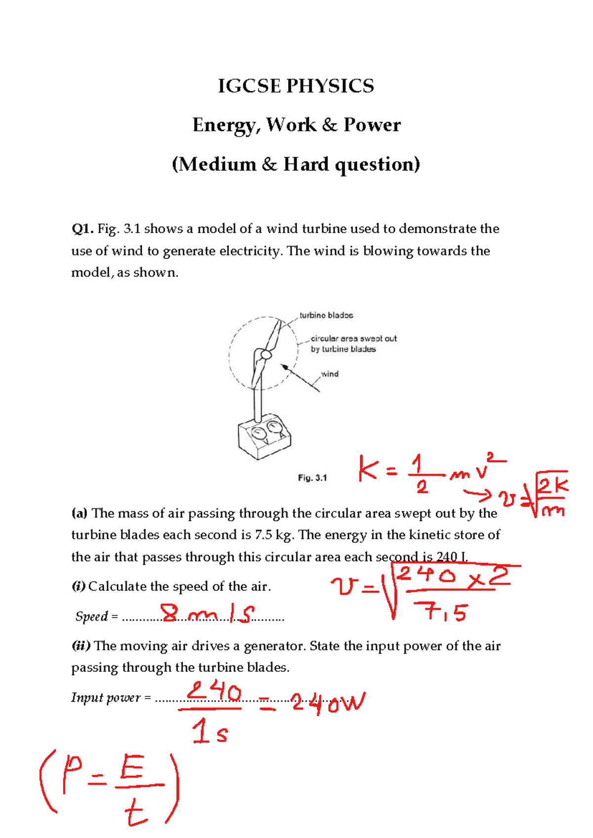 IGCSE PHYSICS Energy, Work & Power - Challenging Q&A - Studocu