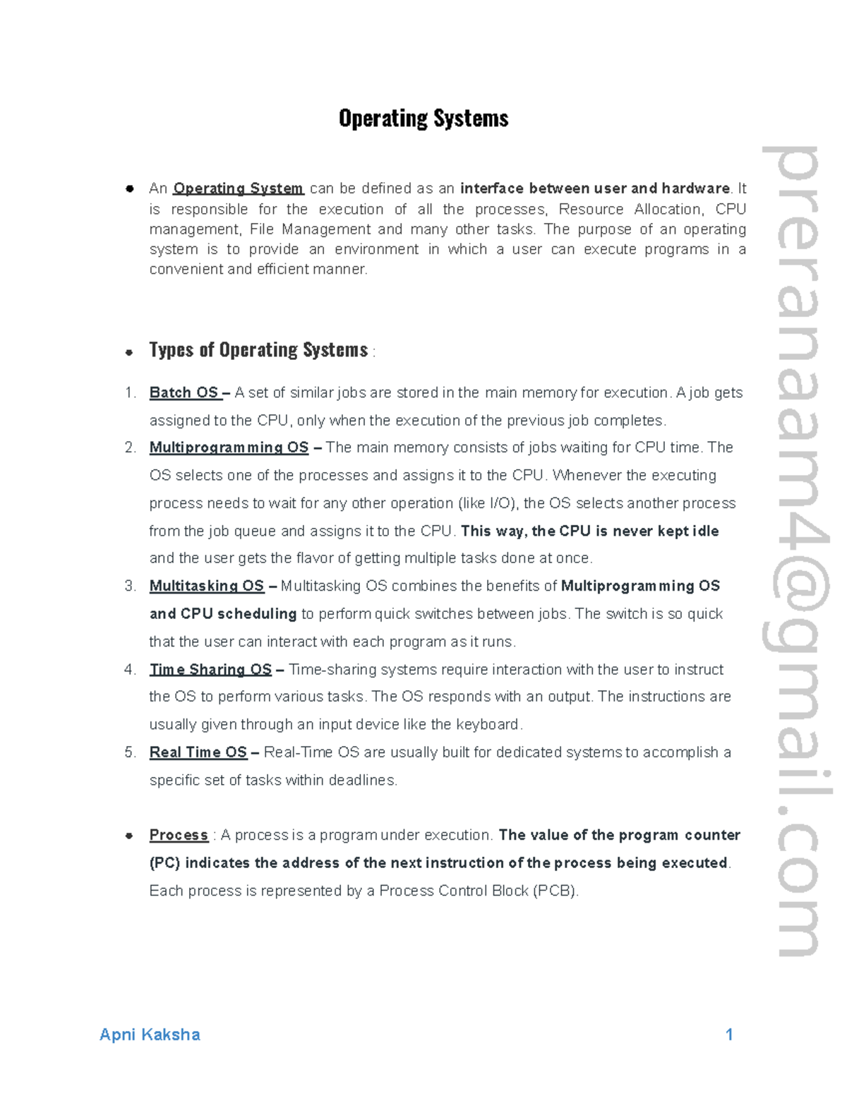 Operating Systems (CS101) - Comprehensive Study Notes - Studocu