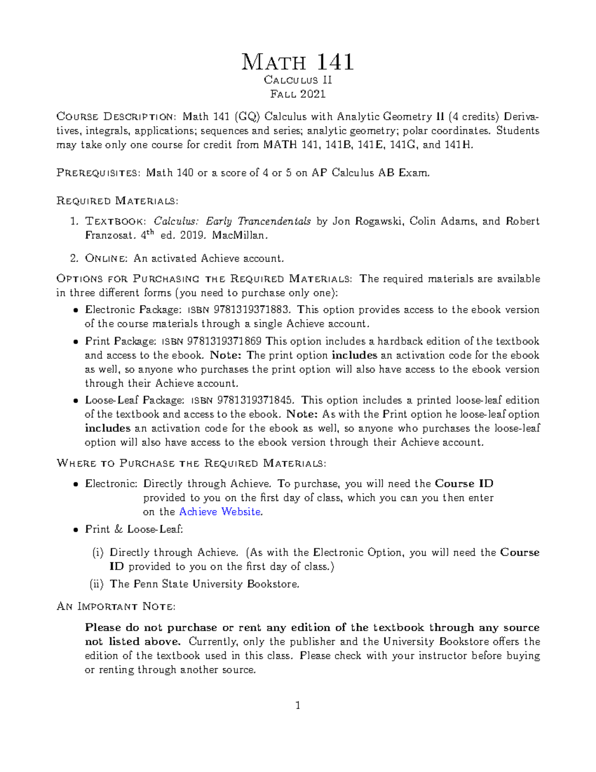 Math 141 F21: Detailed Course Syllabus for Calculus II - Studocu