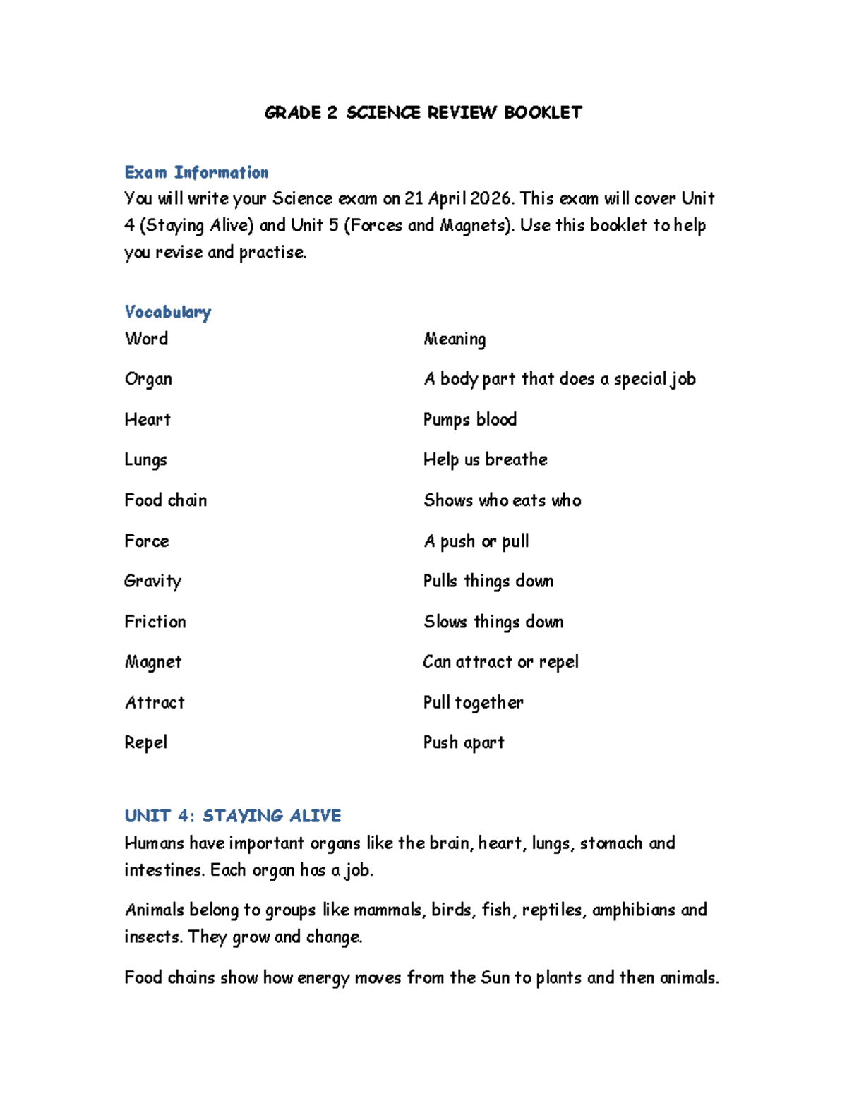 Grade 2 Science Review Booklet: Units 4 & 5 Exam Prep - Studocu