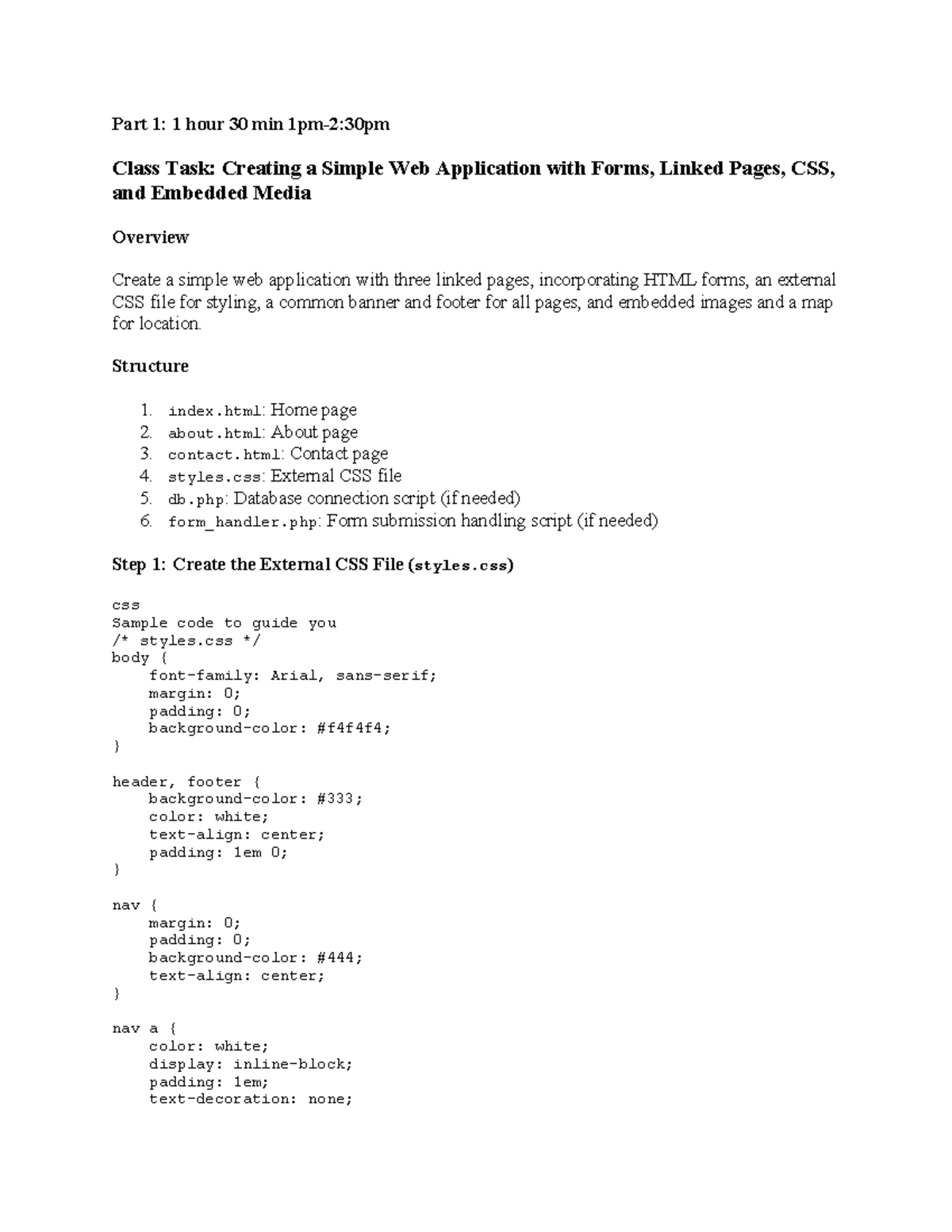 Web Design Class Task (HTML/CSS): Create a Simple App with Forms - Studocu