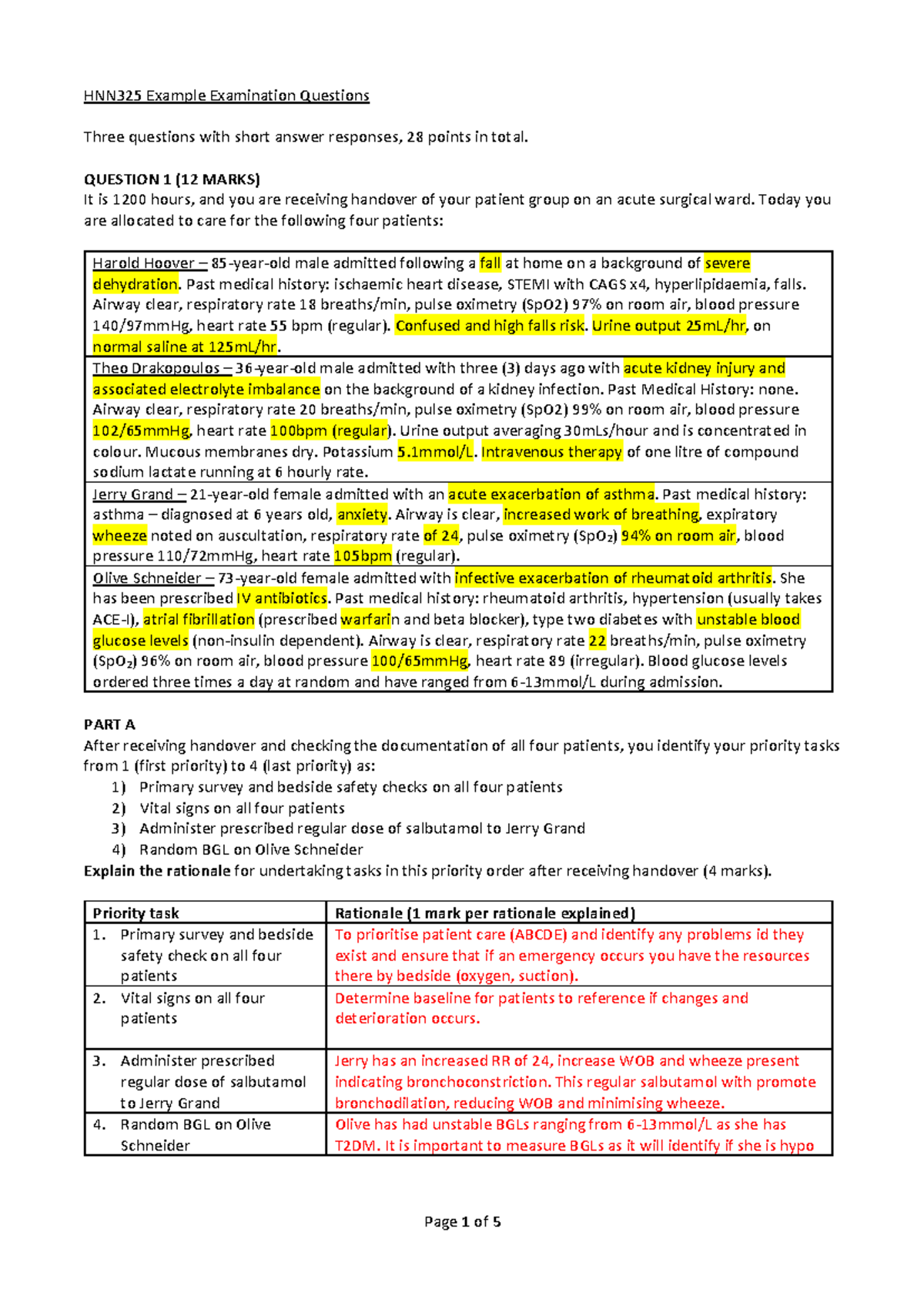 HNN325 Practice Exam Questions & Answers for Nursing Students - Studocu