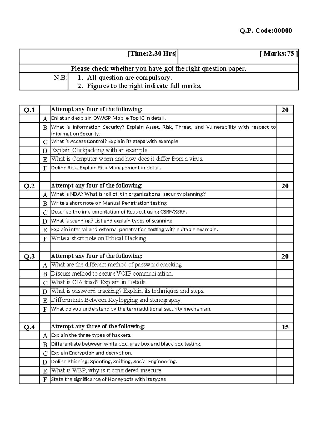 Ethical Hacking Set 2 - Practice Question Paper (Marks: 75) - Studocu