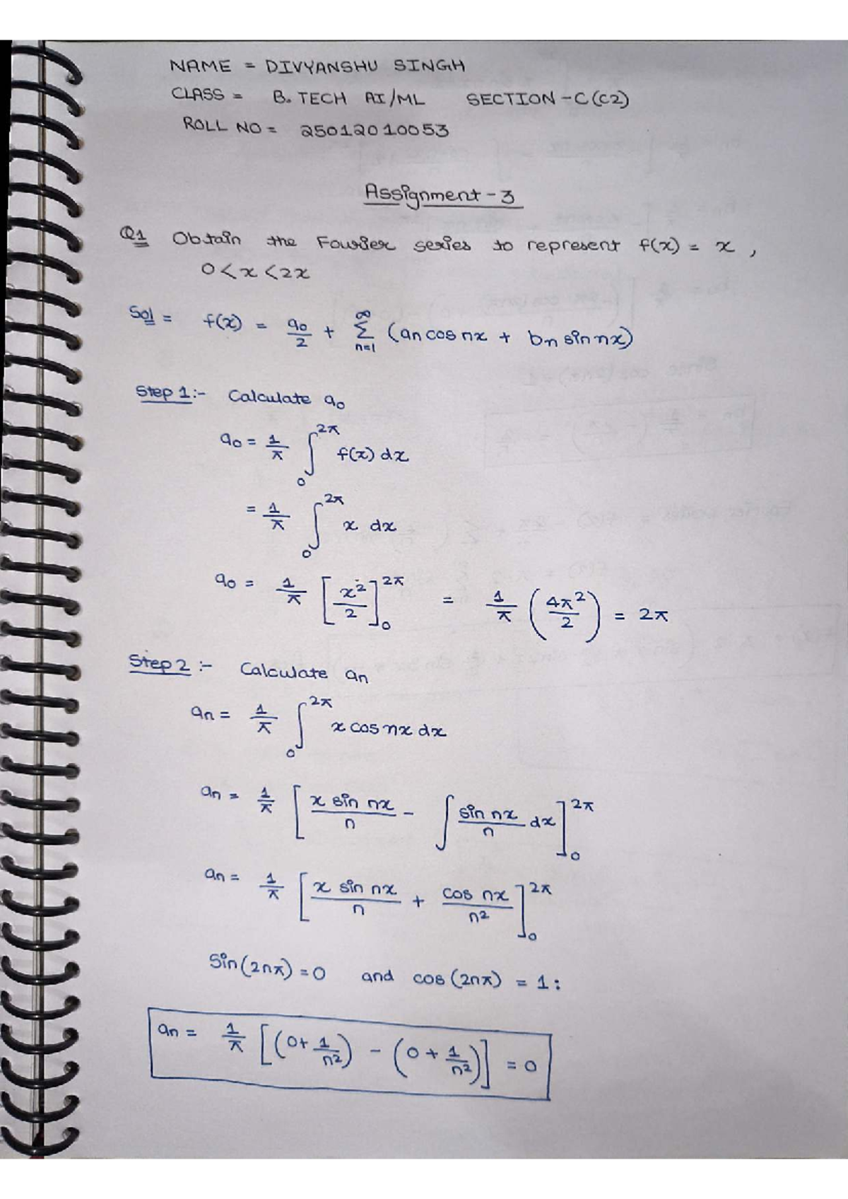 B. TECH Assignment 3: Fourier Series Analysis and Calculations - Studocu