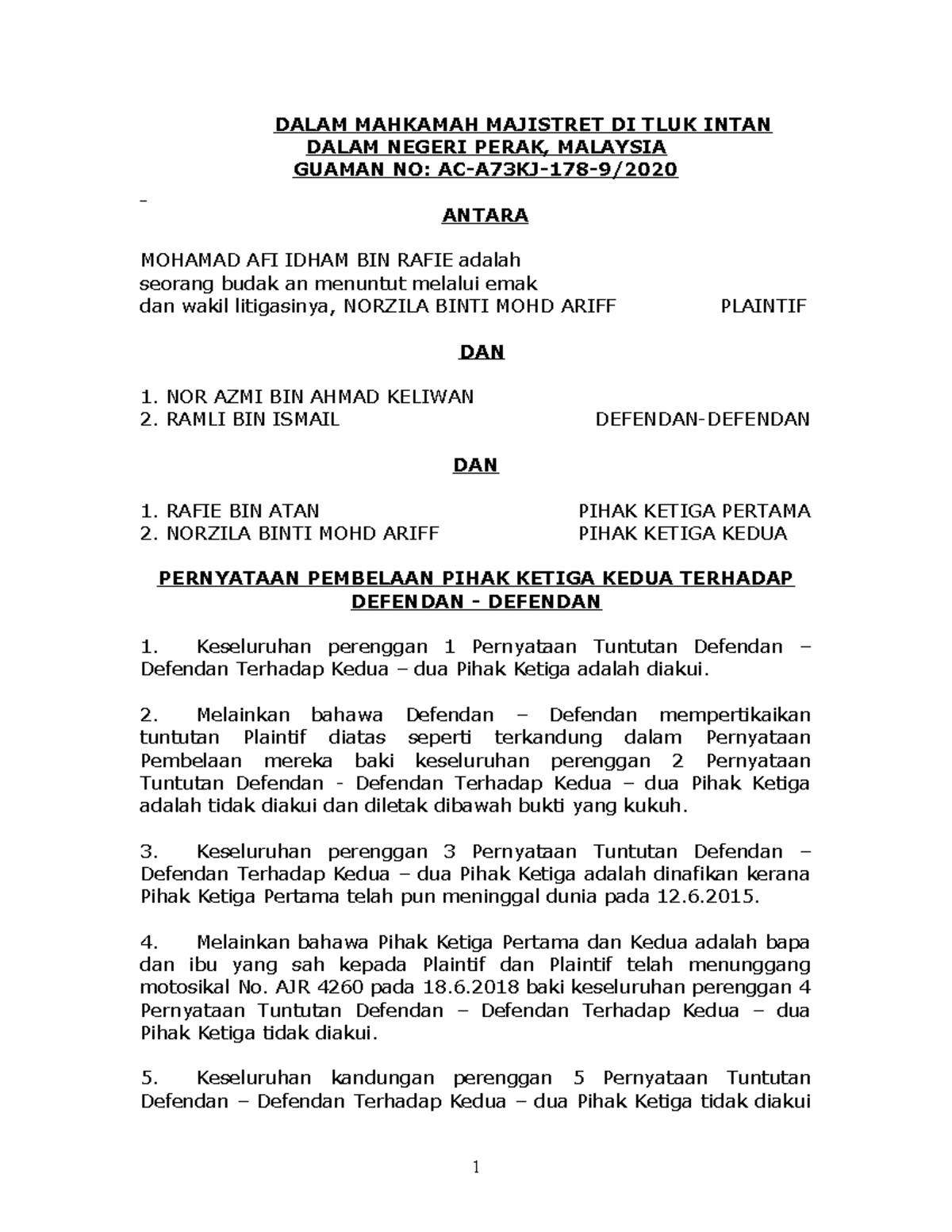 3rd Party Defence - Precedent in Mahkamah Majistret Perak - Studocu
