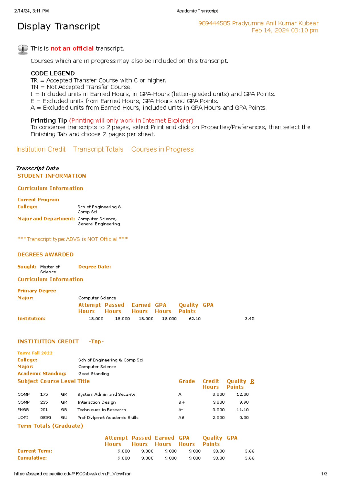 Academic Transcript - Law for Welfare (Course Code: 3:11 PM) - Studocu