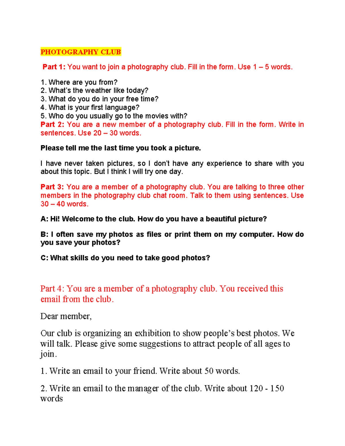 Photography Club Activities & Member Interactions Guide - Studocu