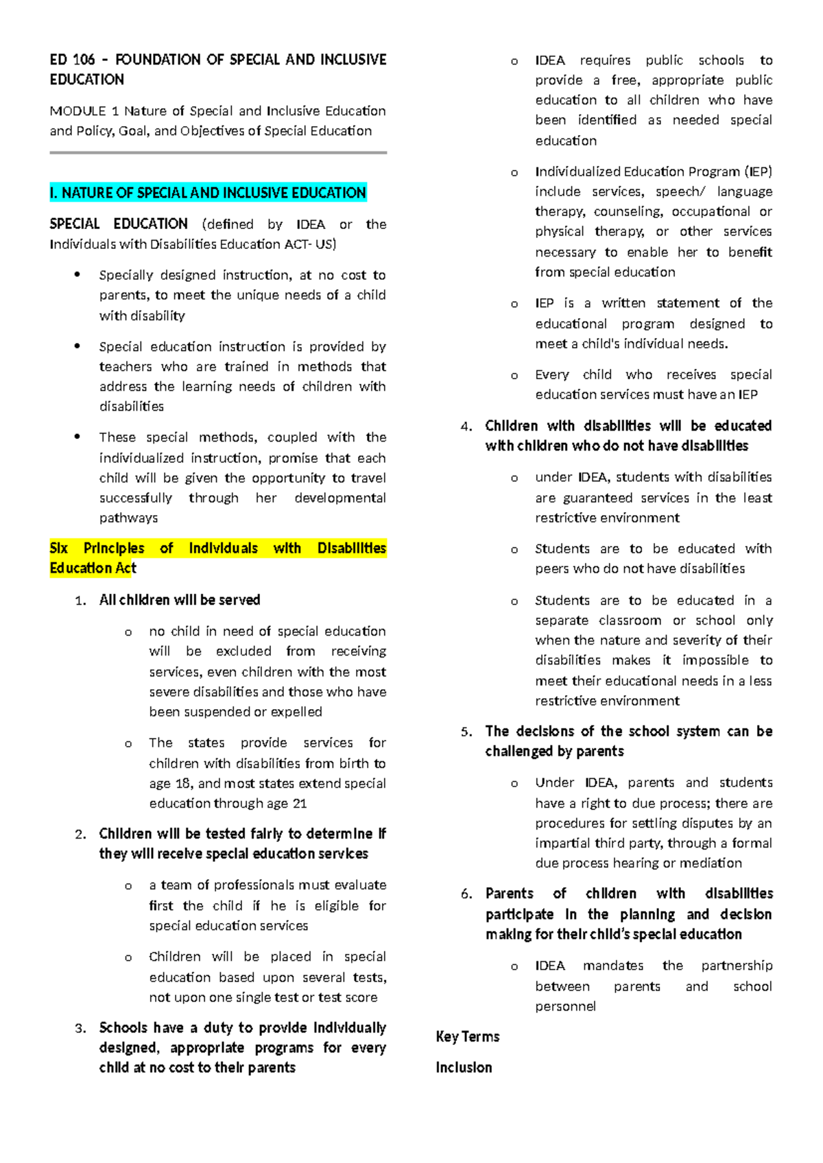 ED 106 – Foundation of Special and Inclusive Education (Module 1 & 2 ...