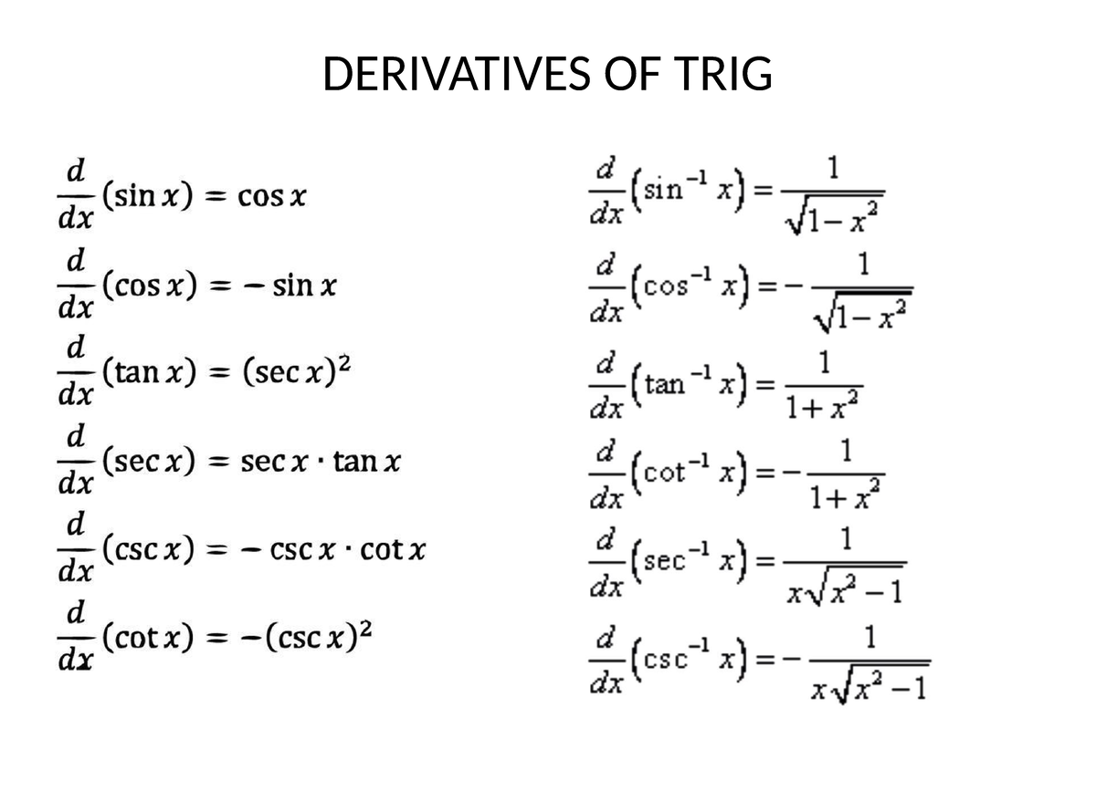 Derivatives of Trigonometric Functions and Binomial Expansion Notes ...