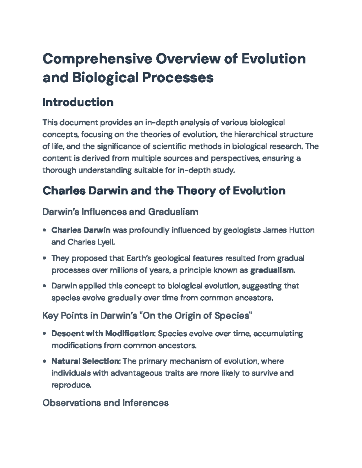Comprehensive Overview of Evolution and Biological Processes (BIO101 ...