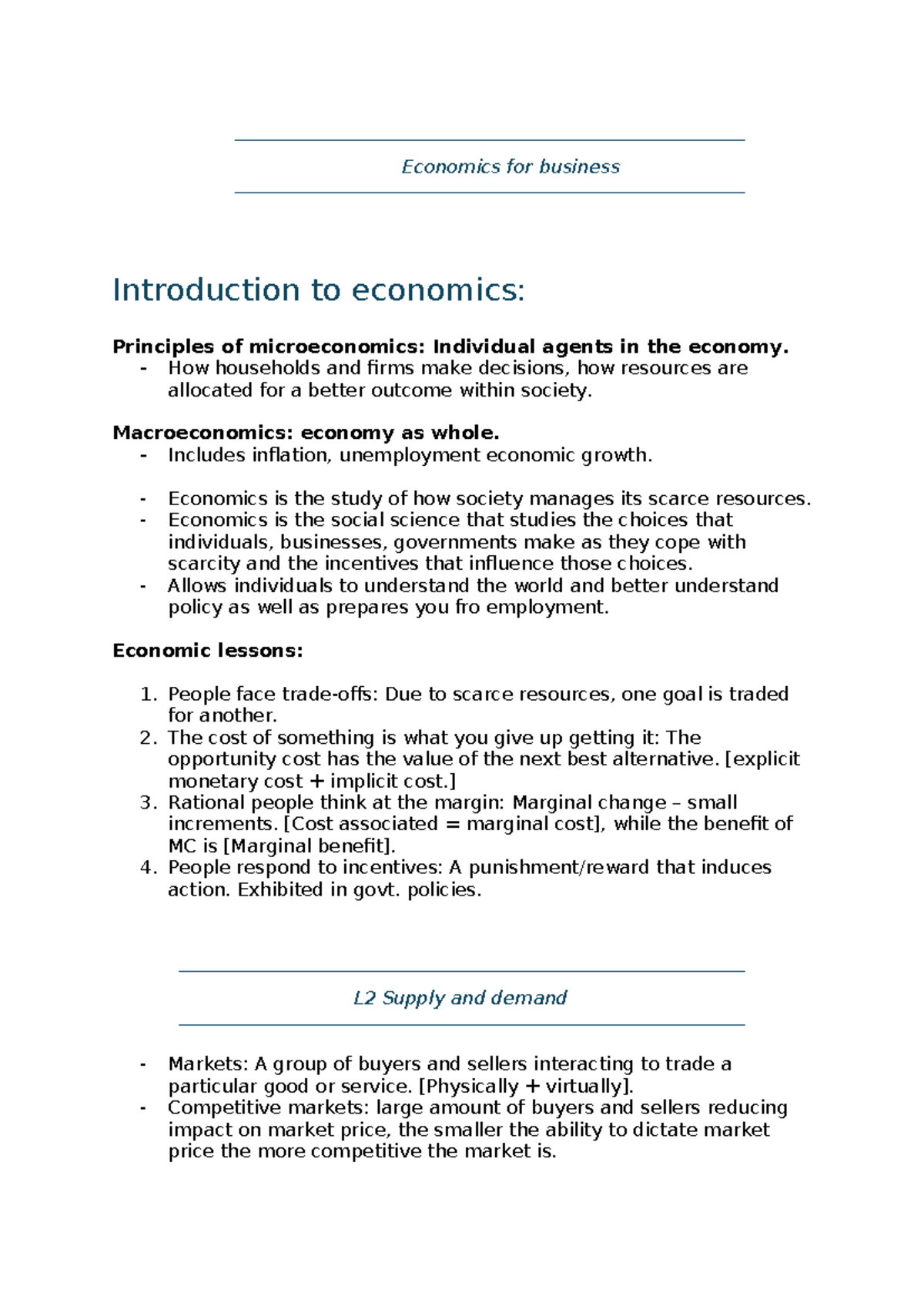 Economics for Business: Principles of Micro and Macroeconomics Notes ...