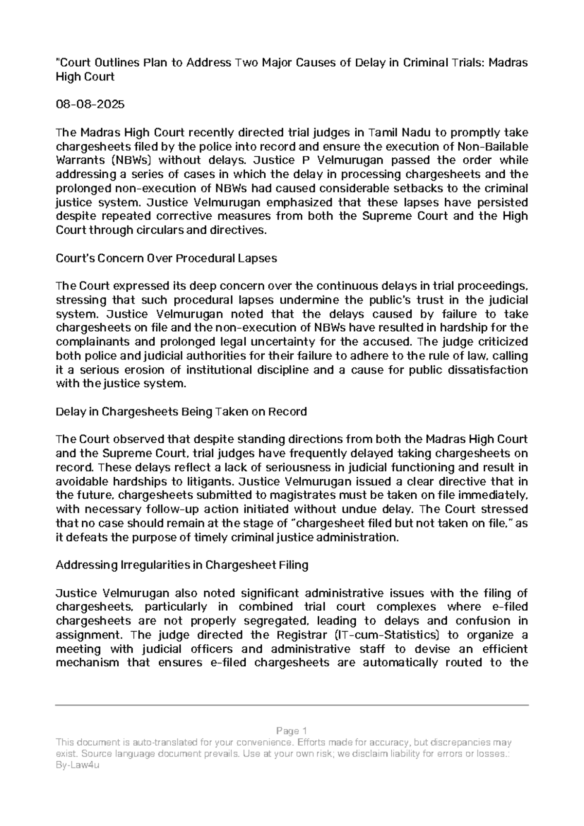 Case Study: Addressing Delays in Criminal Trials - Madras High Court ...