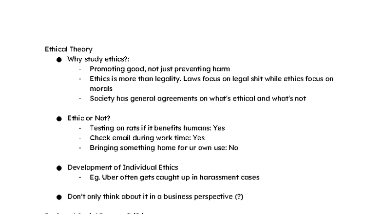 MGT 101: Lecture Notes on Ethical Theory and Responsibilities - Studocu
