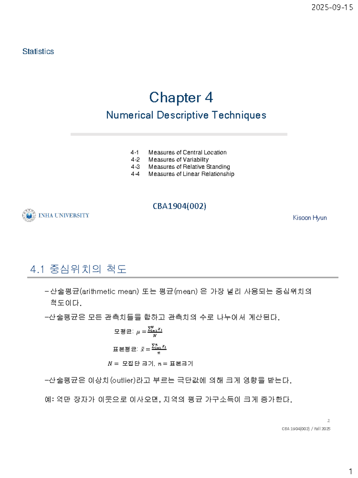 CBA1904(002) Chapter 4: Numerical Descriptive Techniques - Studocu
