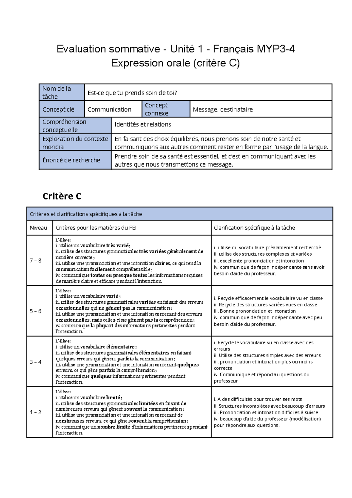 23-24 Evaluation sommative MYP3 - Critère C.docx - Evaluation sommative ...