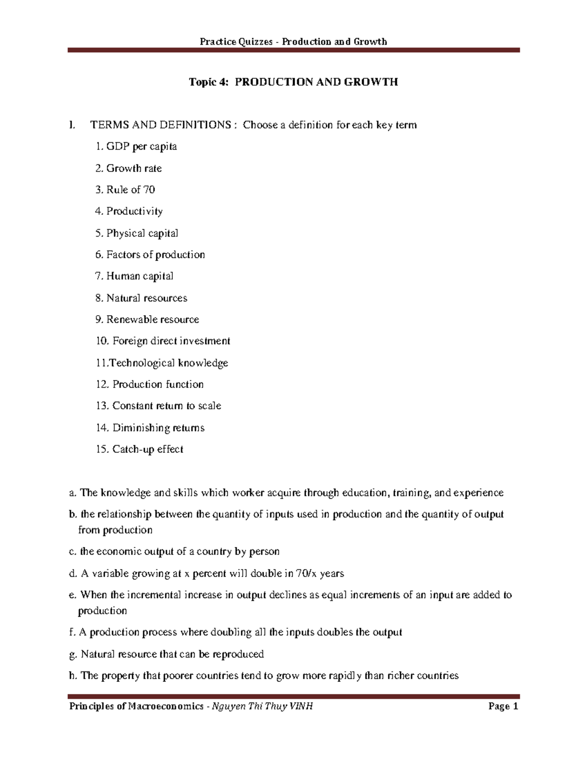 Practice Quiz C25: Production and Growth in Macroeconomics - Studocu
