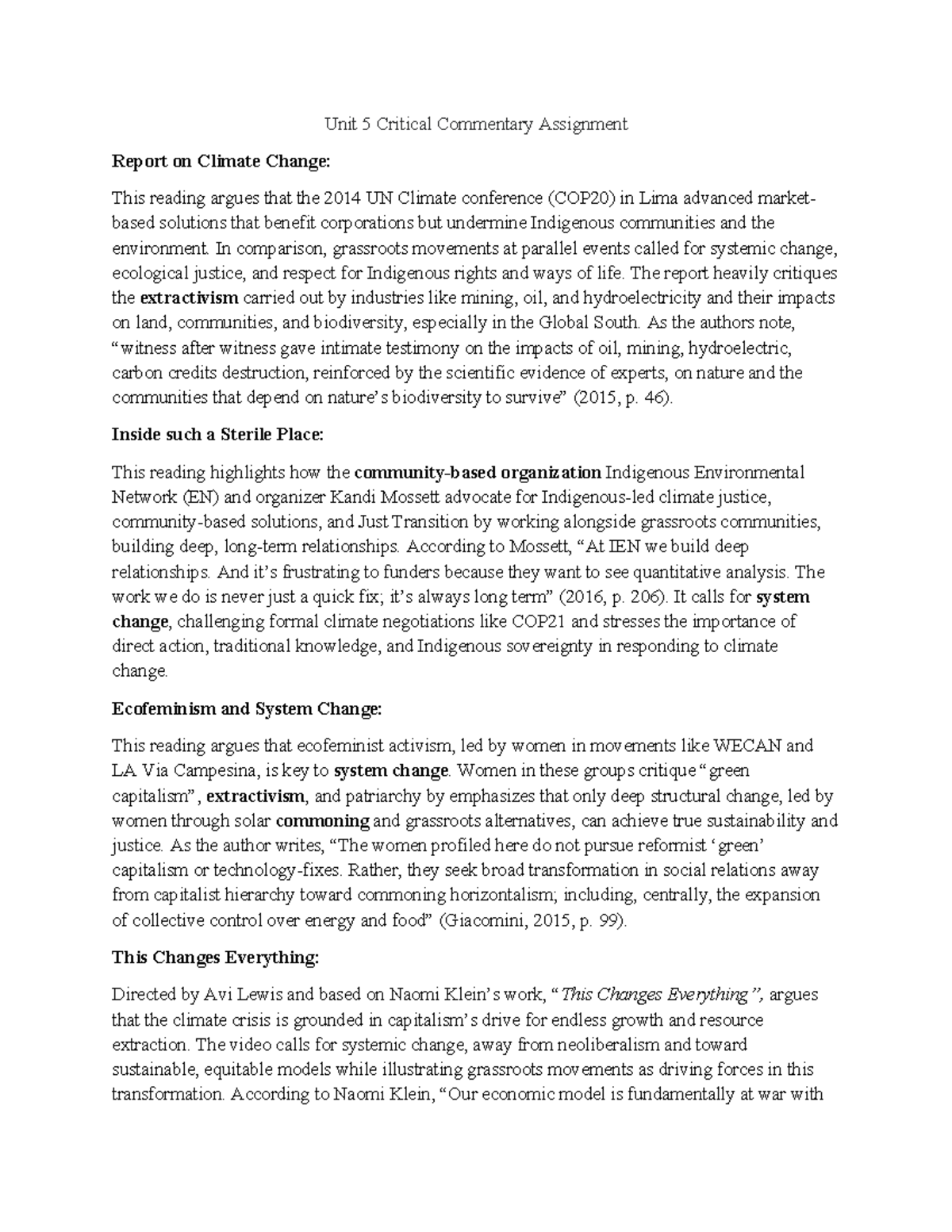 SOCI378 Assignment 5: Critical Commentary on Climate Change Issues ...