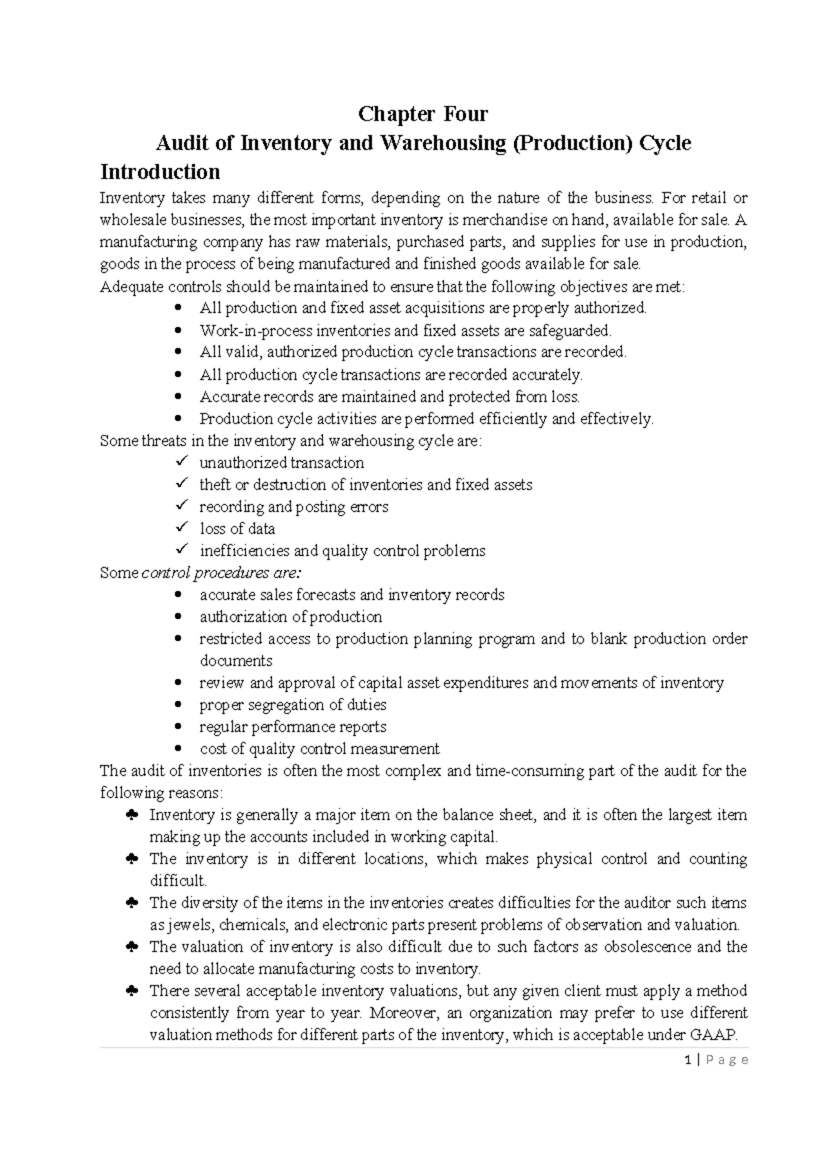 Auditing-II-Chapter 4: Inventory & Warehousing Controls - Studocu