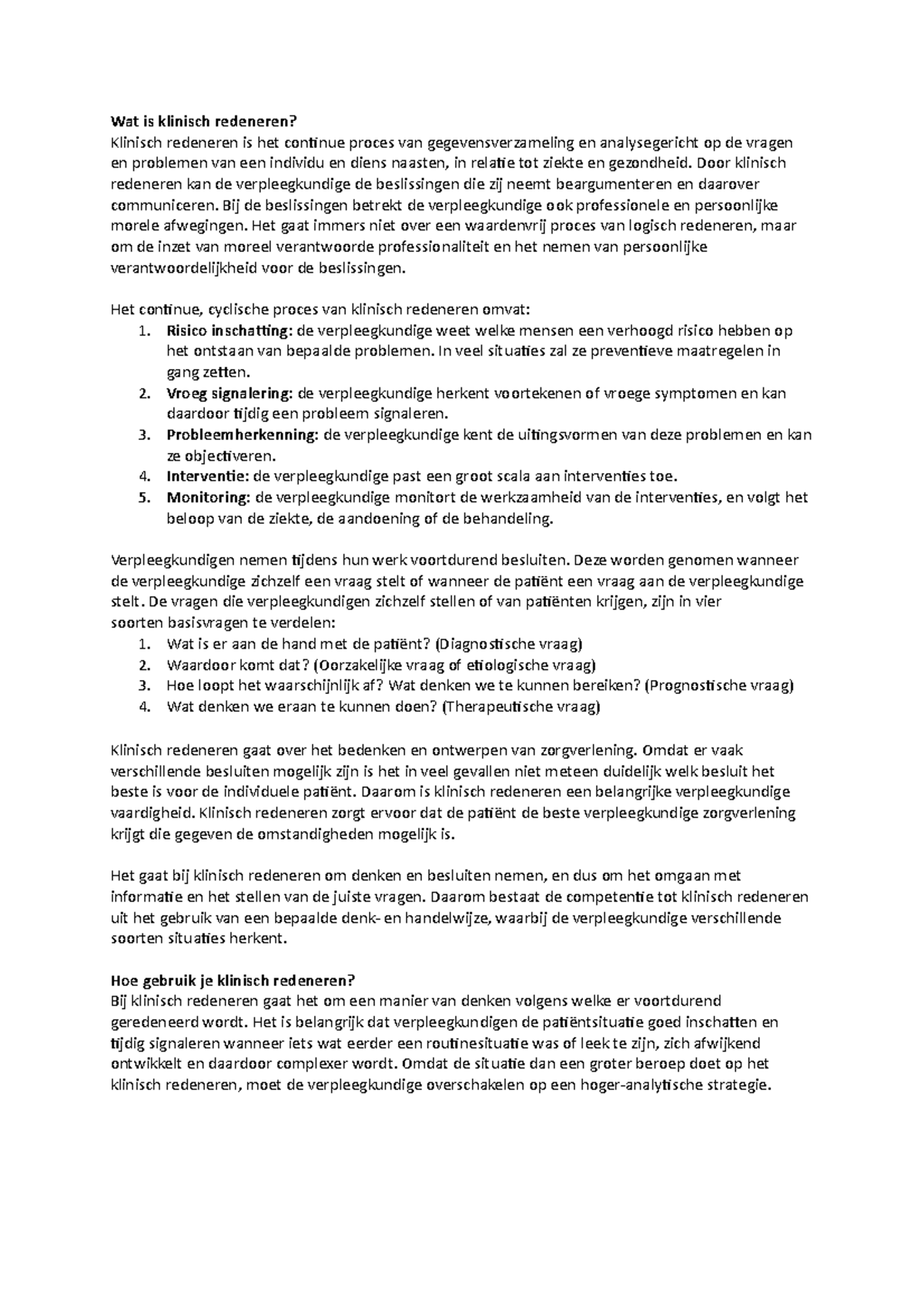 Tentamen Klinisch Redeneren: Een Verkenning van Verpleegkundige ...