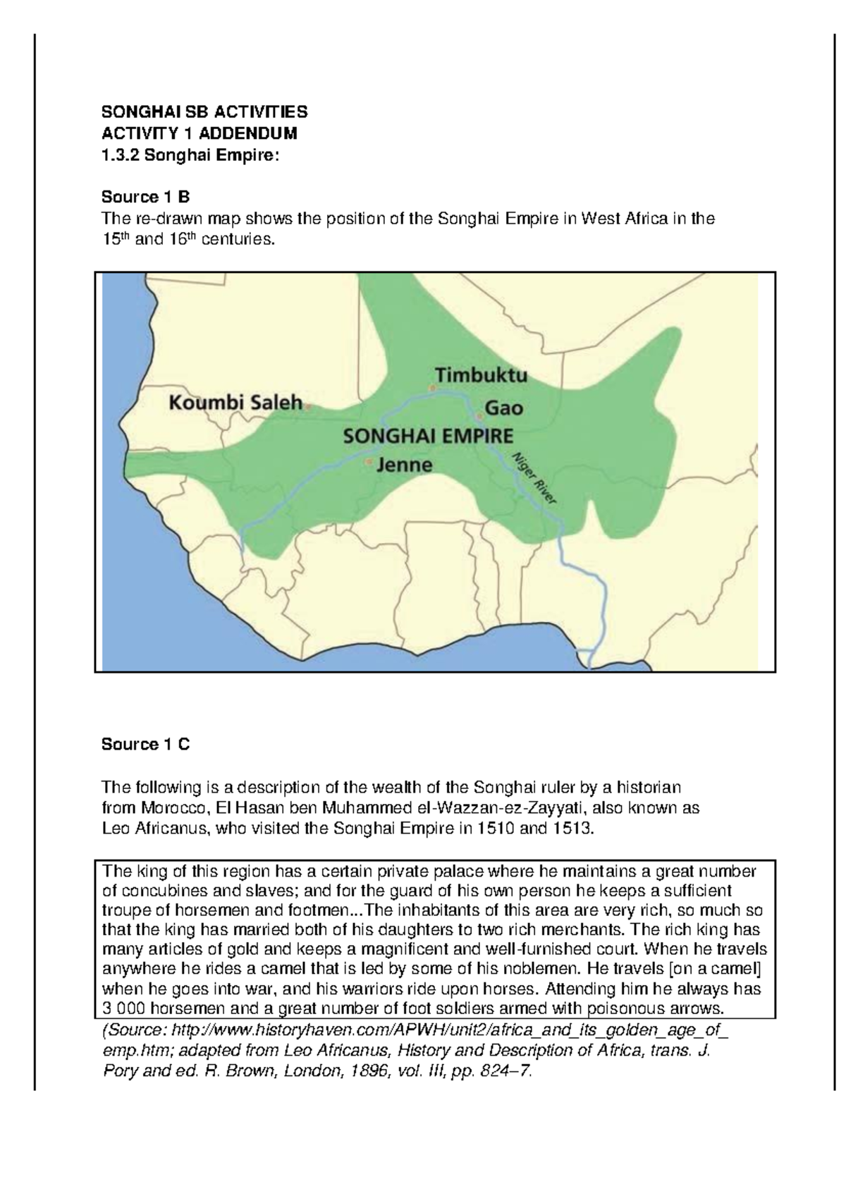 Grade 10 History - Songhai Empire Activities & Practice Materials - Studocu