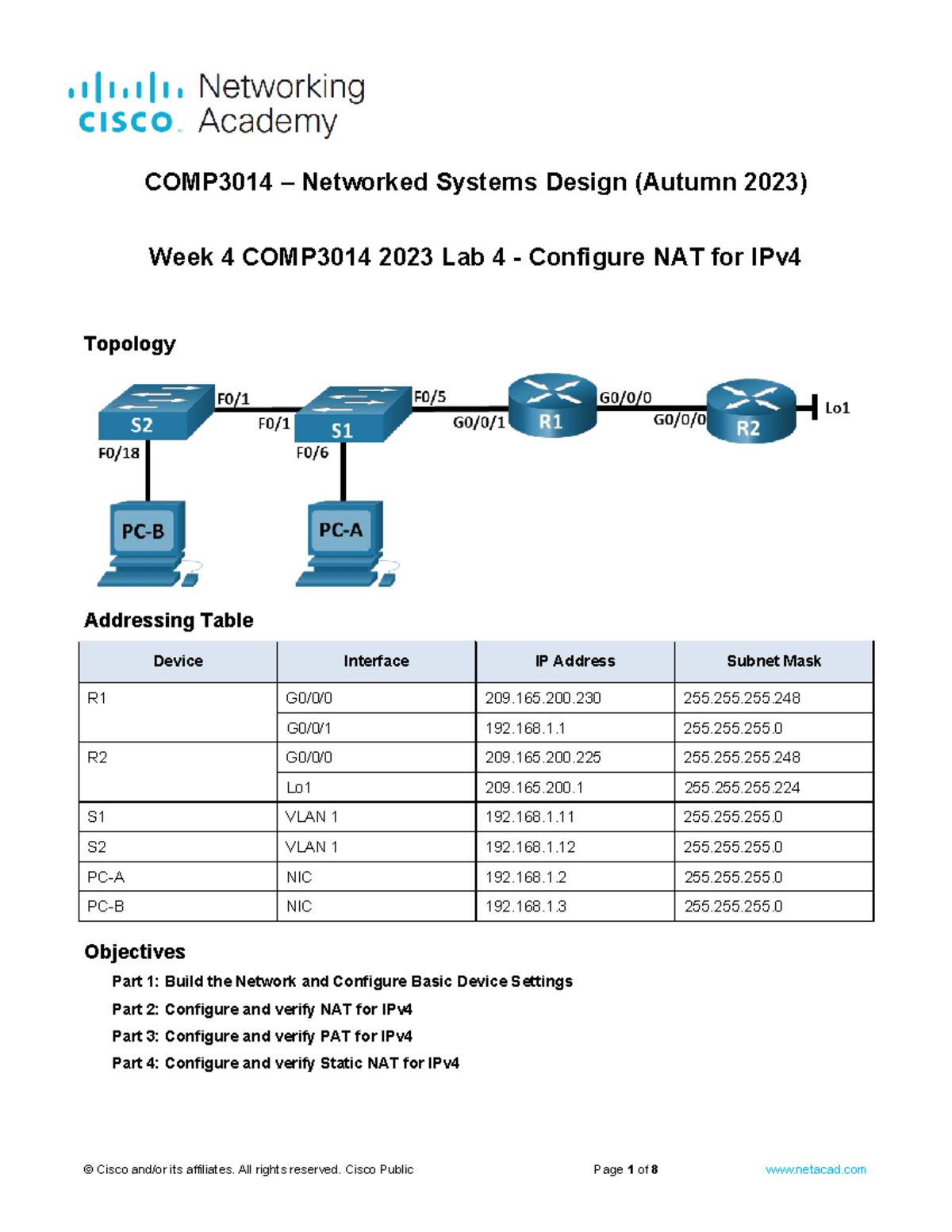 COMP3014 Lab 4 - Practical Configuration of NAT for IPv4 2023 - Studocu